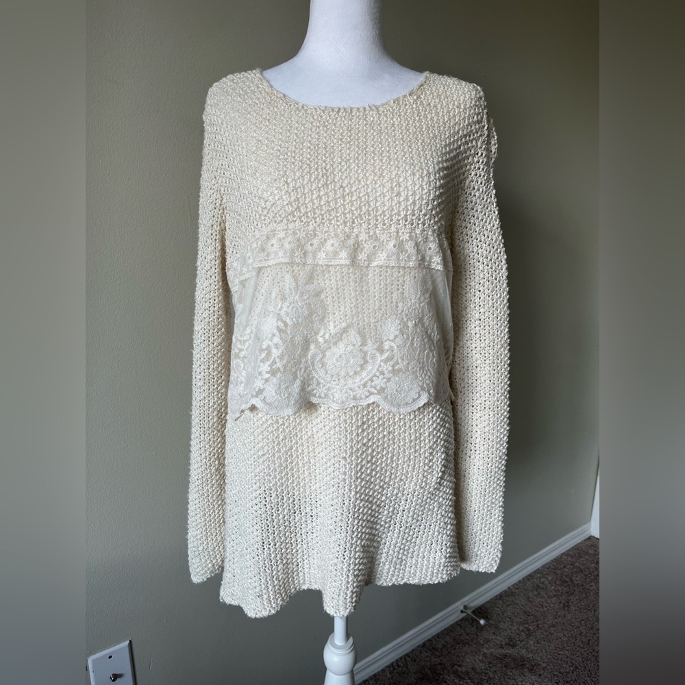 Zara Knit Crochet and Lace Sweater Dress